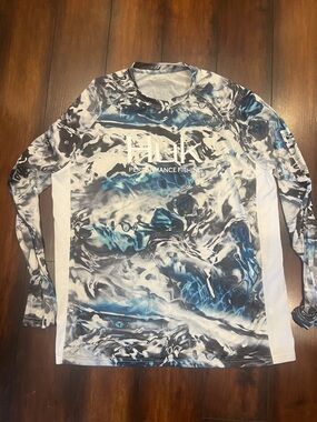 Huk Men's Long Sleeve Performance Fishing Shirt - Blue, Gray, White